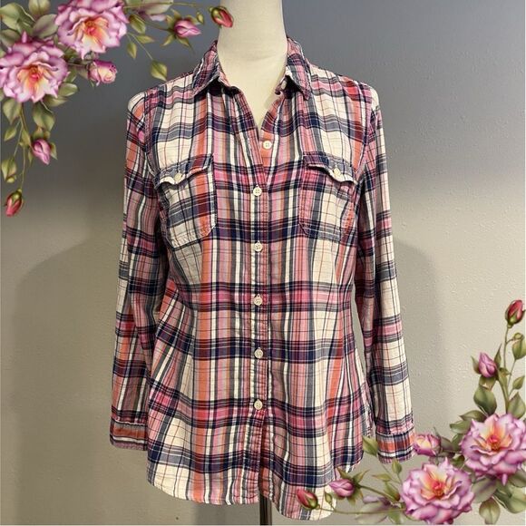 Old Navy button down long sleeve plaid tshirt - Picture 1 of 12